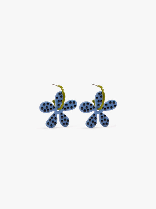 Enamelled Hoop Earrings With Flower