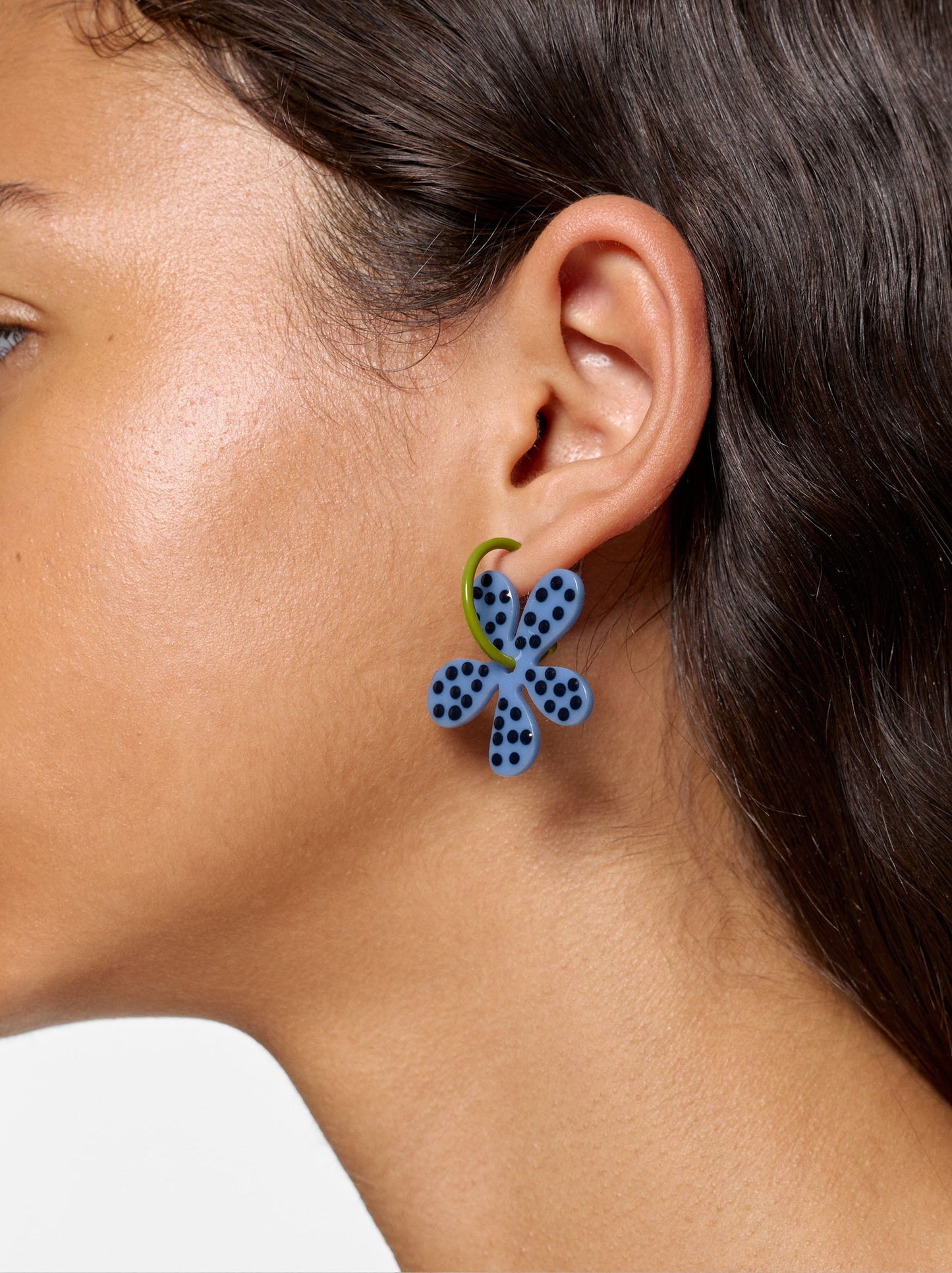 Enamelled Hoop Earrings With Flower