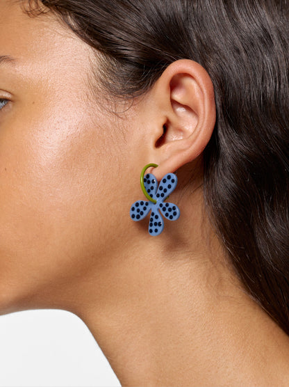 Enamelled Hoop Earrings With Flower