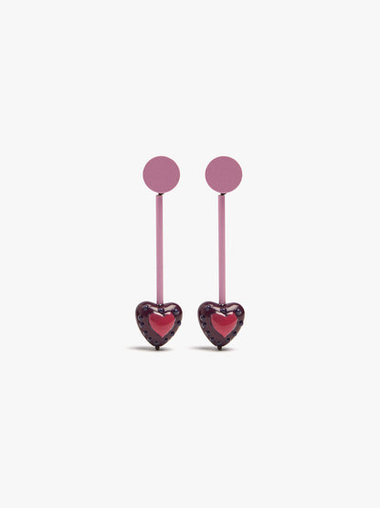 Bar Earrings With Heart Pendant