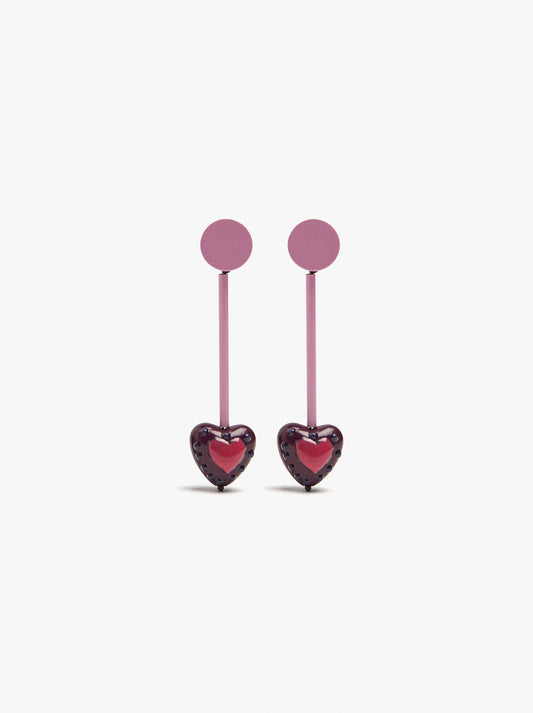 Bar Earrings With Heart Pendant