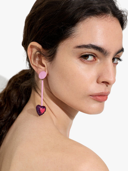 Bar Earrings With Heart Pendant