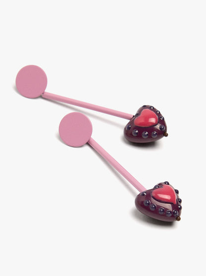 Bar Earrings With Heart Pendant