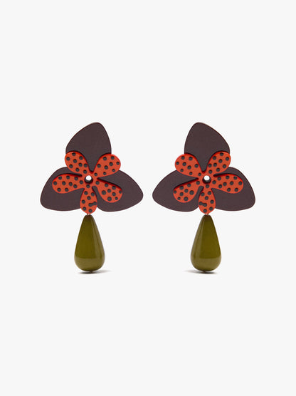 Flower Enamel Earrings With Resin