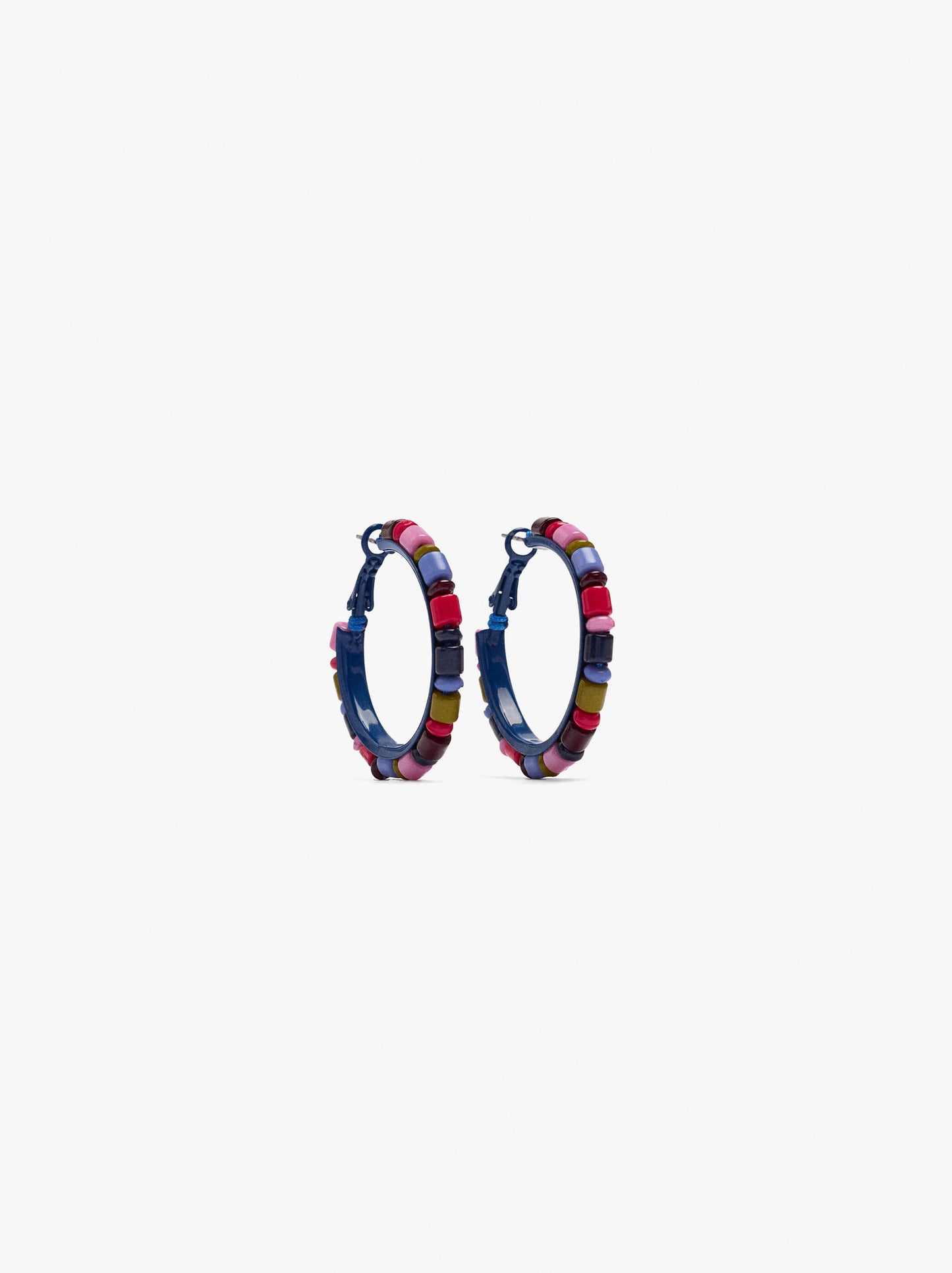 Enamelled Hoop Earrings With Multicolor Beads
