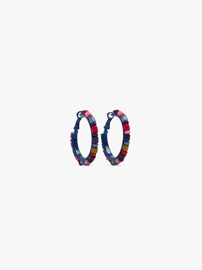 Enamelled Hoop Earrings With Multicolor Beads