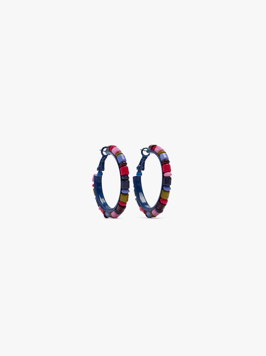 Enamelled Hoop Earrings With Multicolor Beads