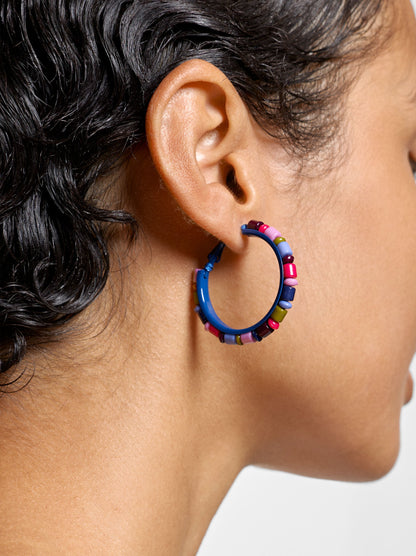 Enamelled Hoop Earrings With Multicolor Beads