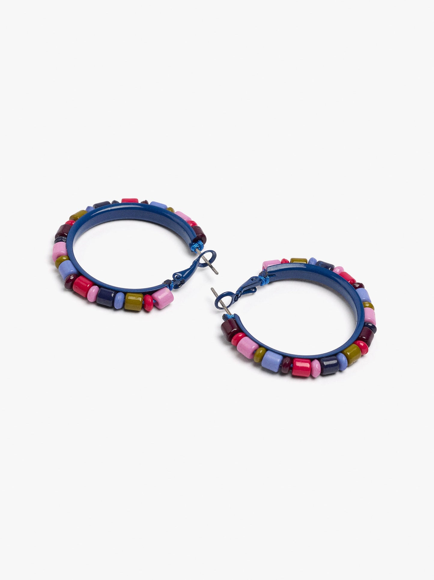 Enamelled Hoop Earrings With Multicolor Beads