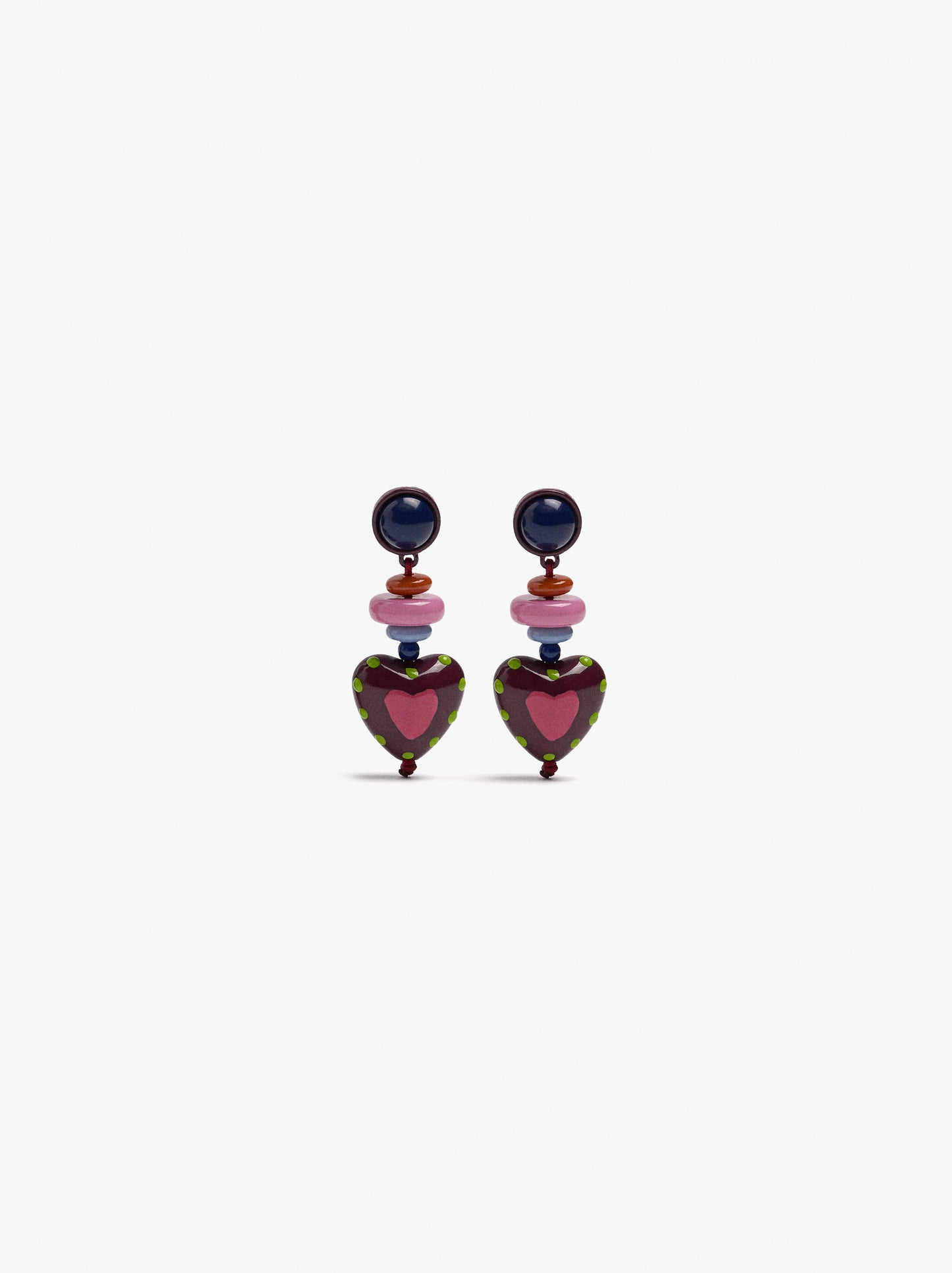 Multicolor Bead Heart Earrings