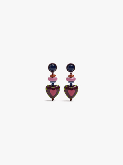Multicolor Bead Heart Earrings