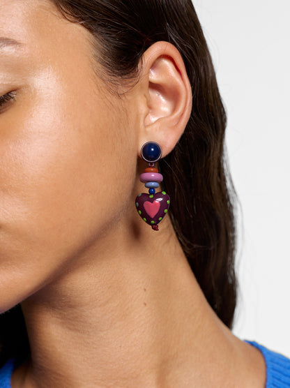 Multicolor Bead Heart Earrings