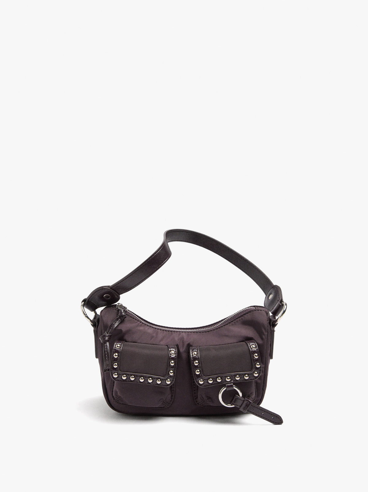 Nylon Shoulder Bag With Studs