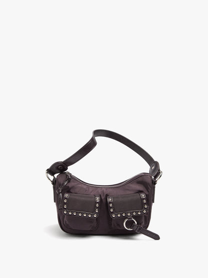 Nylon Shoulder Bag With Studs