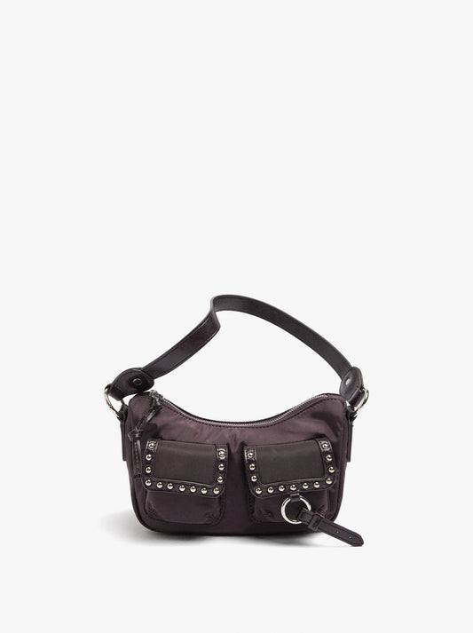Nylon Shoulder Bag With Studs