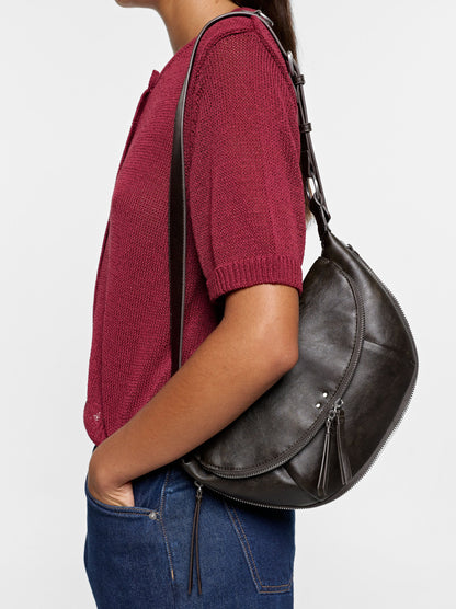 Half-Moon Shoulder Bag With Stitching