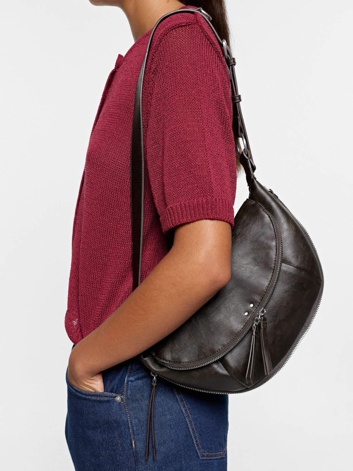 Half-Moon Shoulder Bag With Stitching