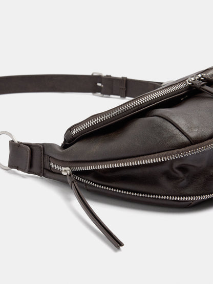 Half-Moon Shoulder Bag With Stitching