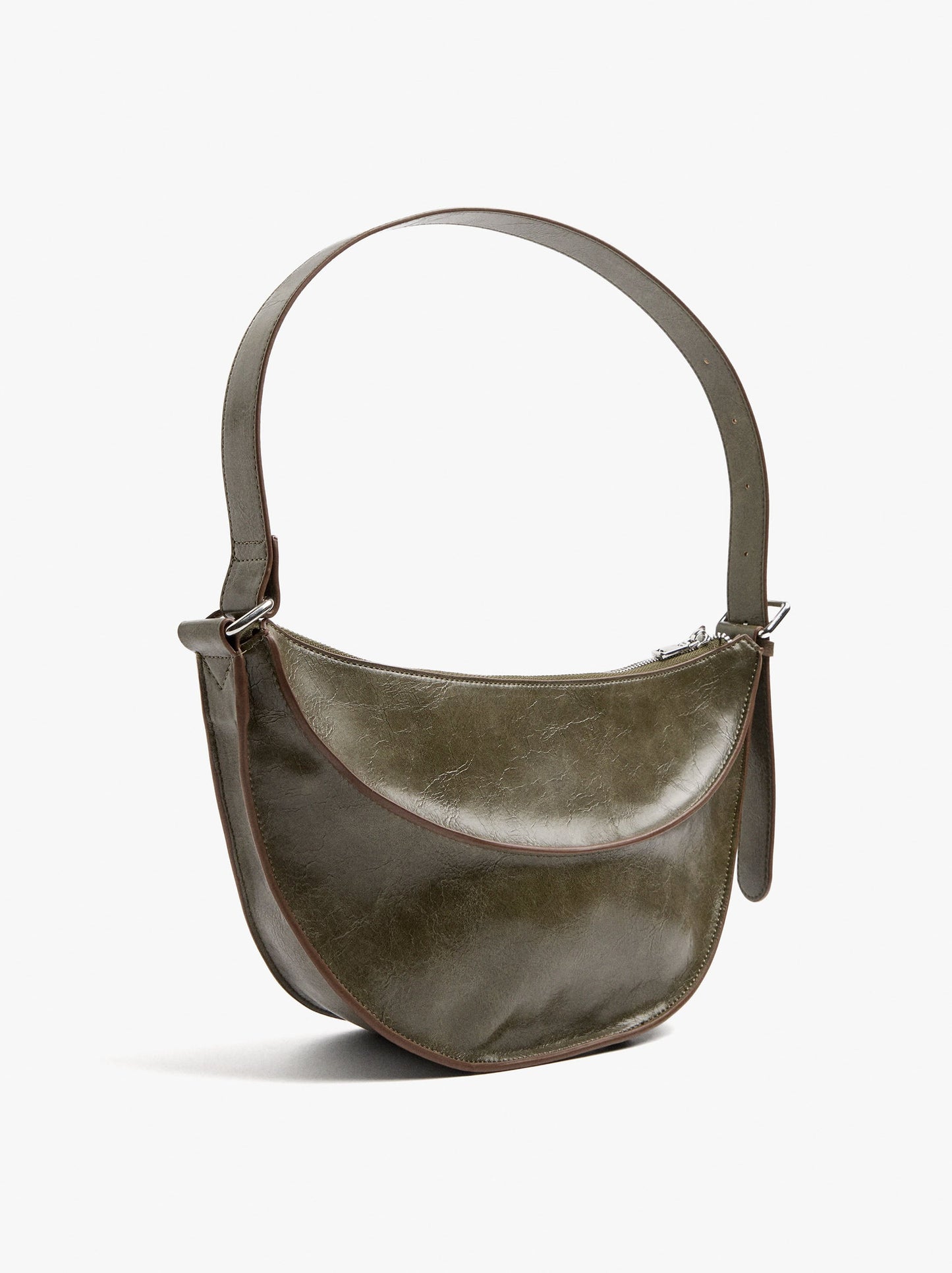 Crescent Shoulder Bag With Cracked Effect