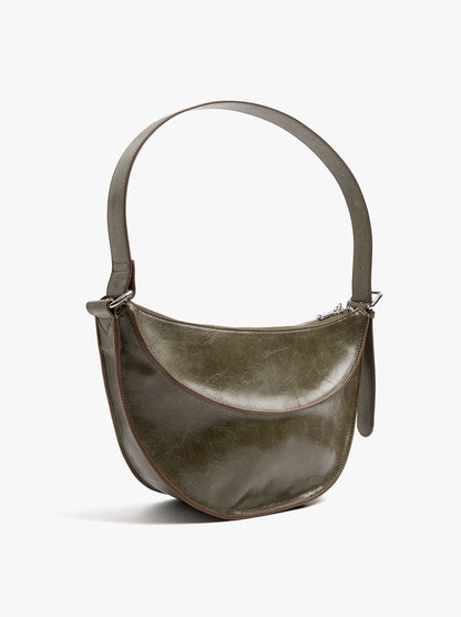 Crescent Shoulder Bag With Cracked Effect