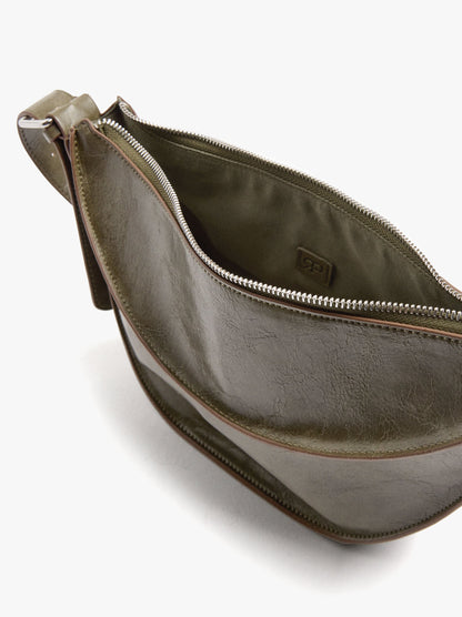 Crescent Shoulder Bag With Cracked Effect