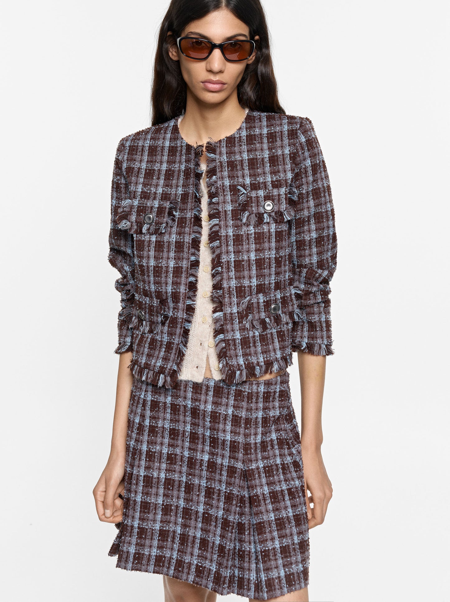 Blazer With Squares And Fringes