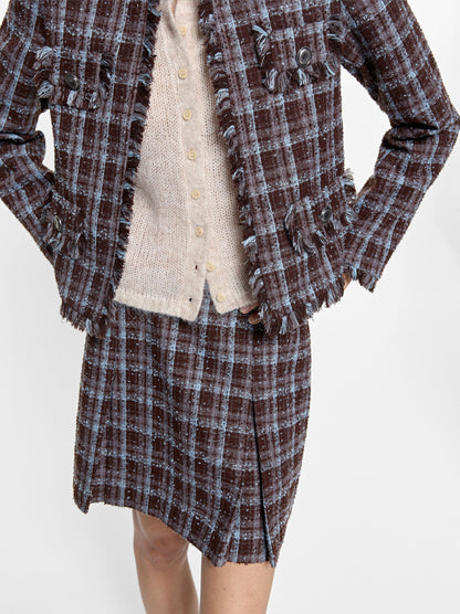 Pleated Square-Pattern Skirt