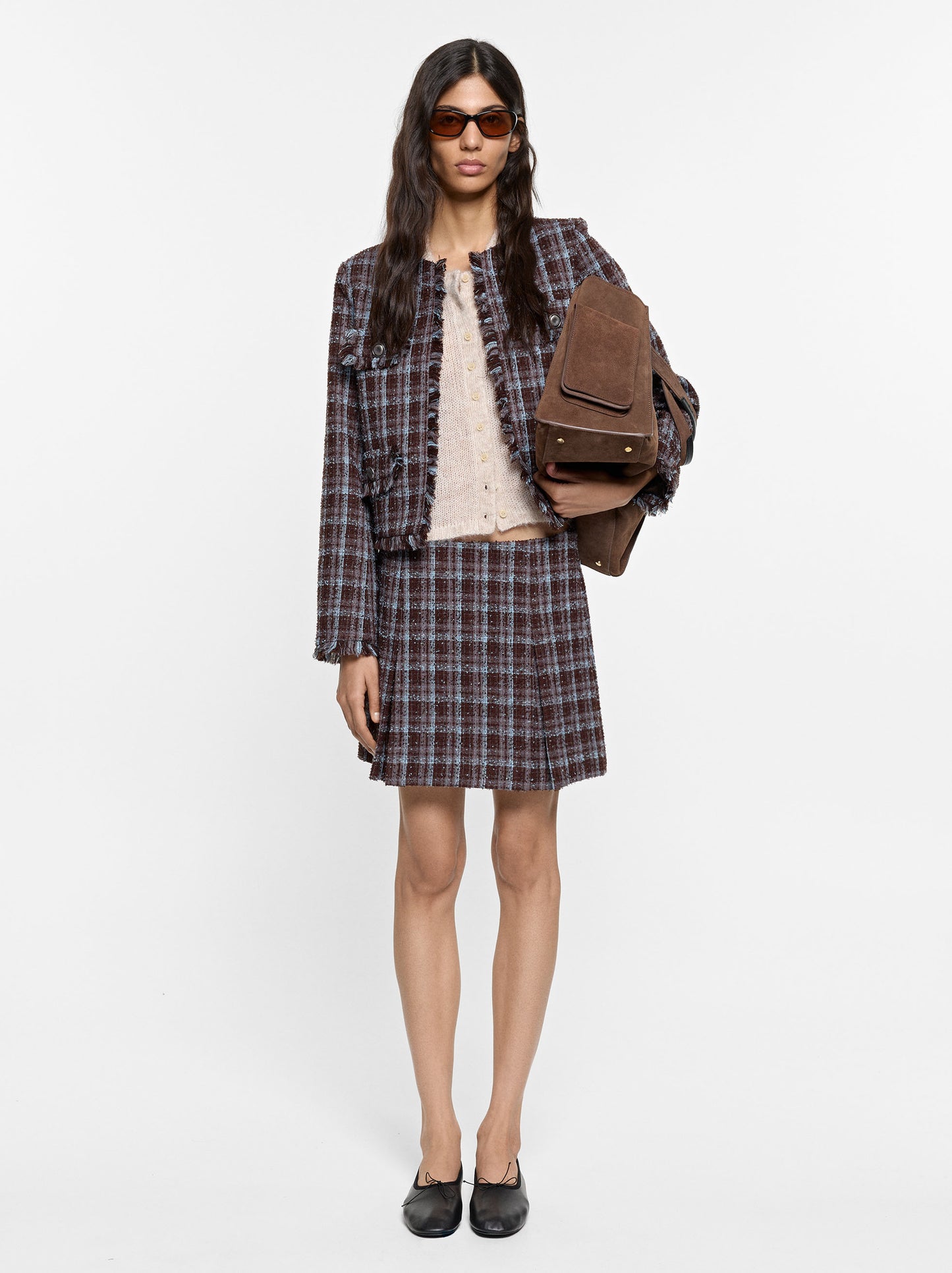 Pleated Square-Pattern Skirt