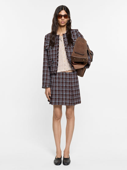 Pleated Square-Pattern Skirt
