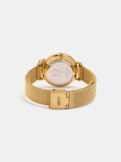 Round Watch With A Steel Mesh Strap And Charm
