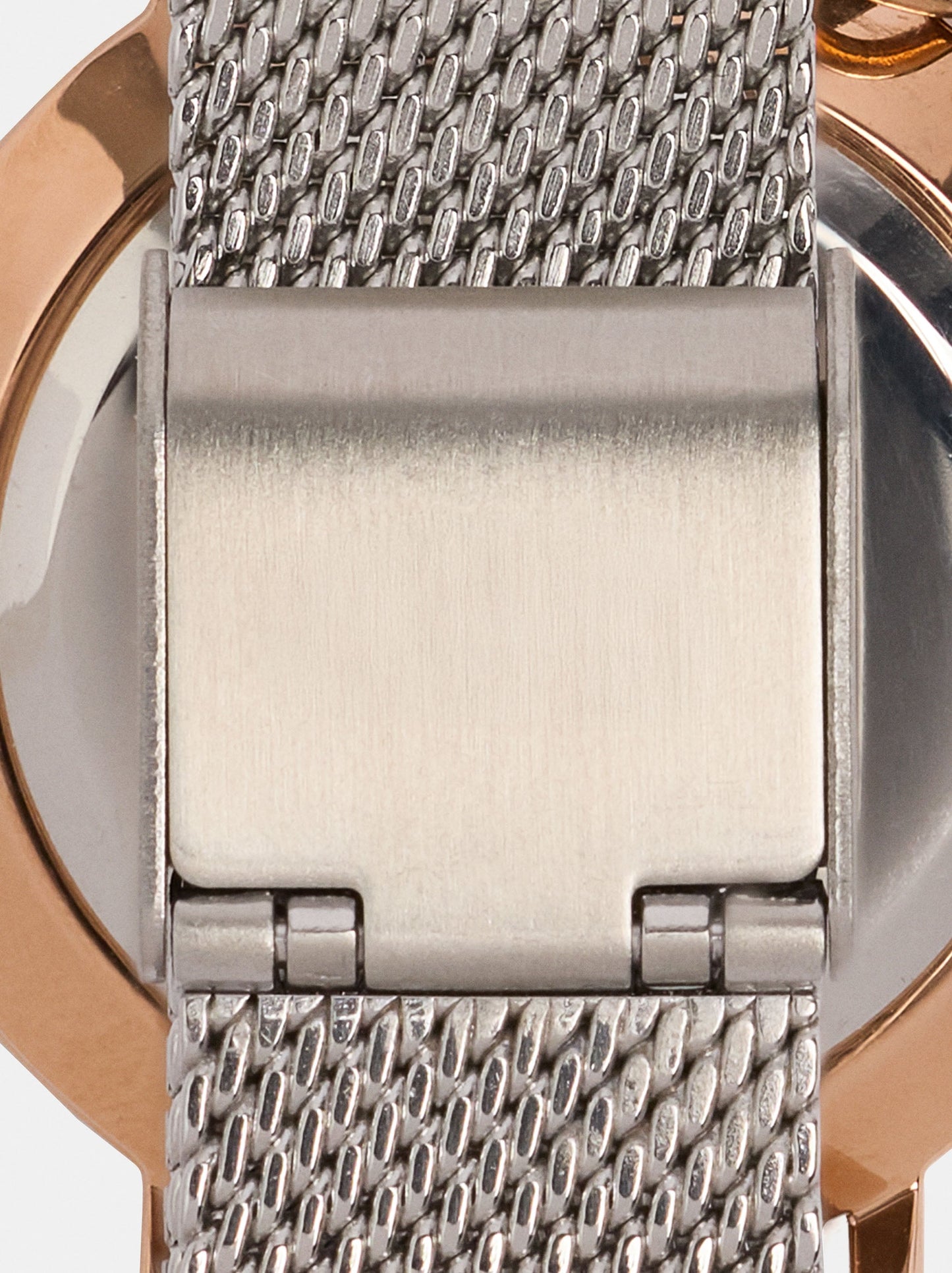 Round Watch With A Steel Mesh Strap And Charm