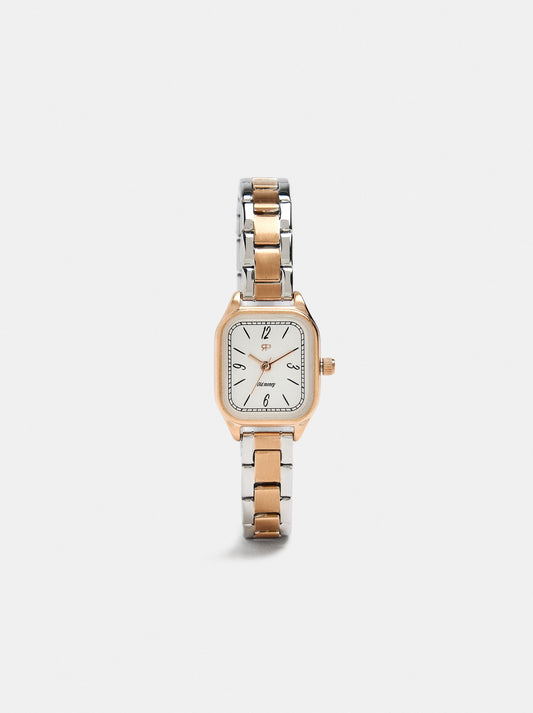 Square Bicolor Watch With Stainless Steel Bracelet