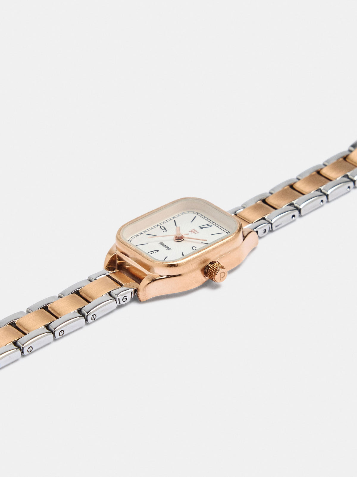 Square Bicolor Watch With Stainless Steel Bracelet