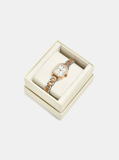 Square Bicolor Watch With Stainless Steel Bracelet