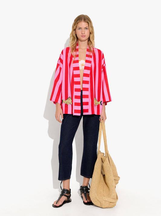Kimono With Striped Fish Detail