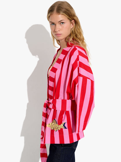 Kimono With Striped Fish Detail