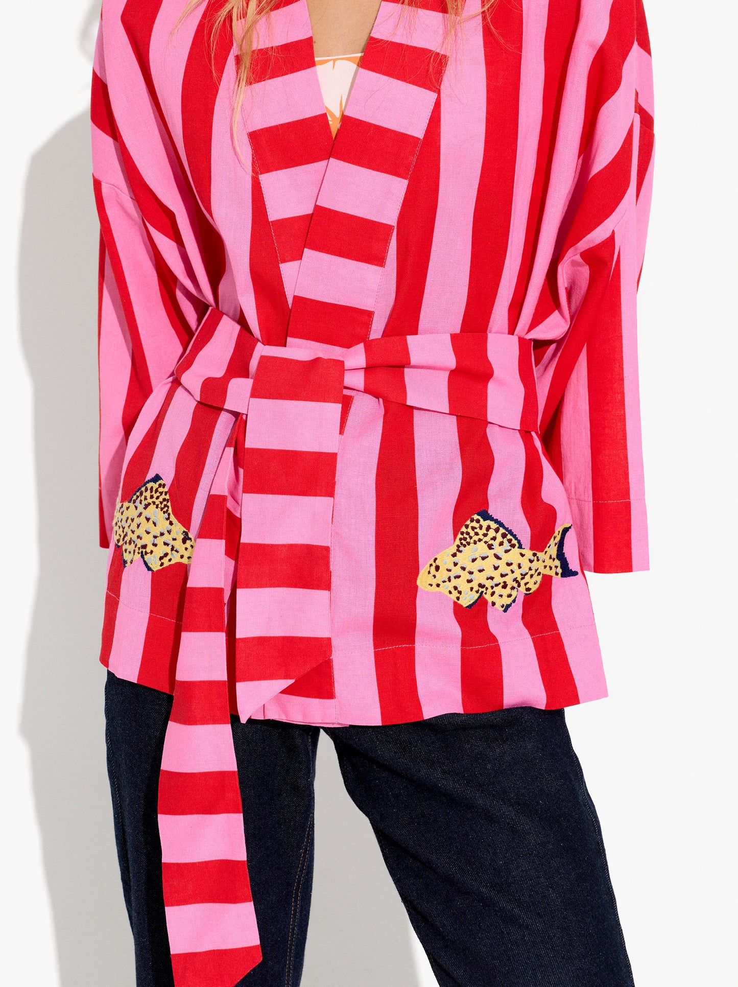 Kimono With Striped Fish Detail