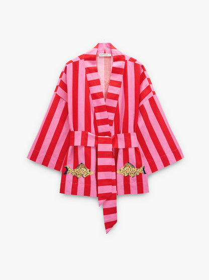 Kimono With Striped Fish Detail