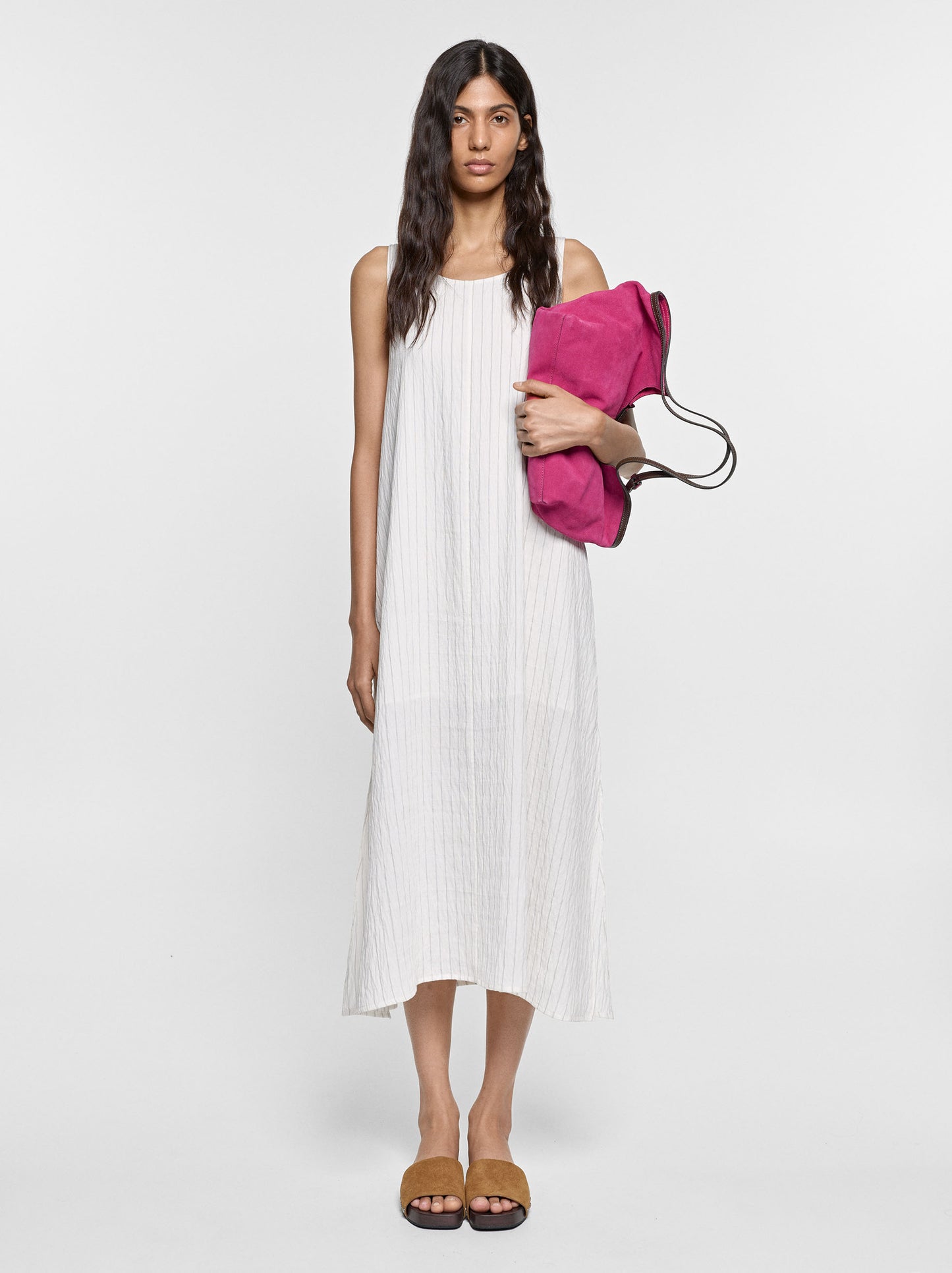 Crinkled Effect Striped Midi Dress