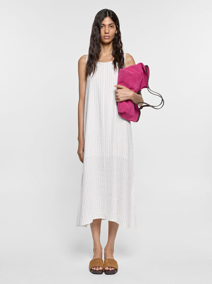 Crinkled Effect Striped Midi Dress