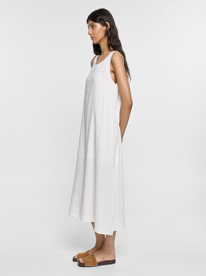 Crinkled Effect Striped Midi Dress