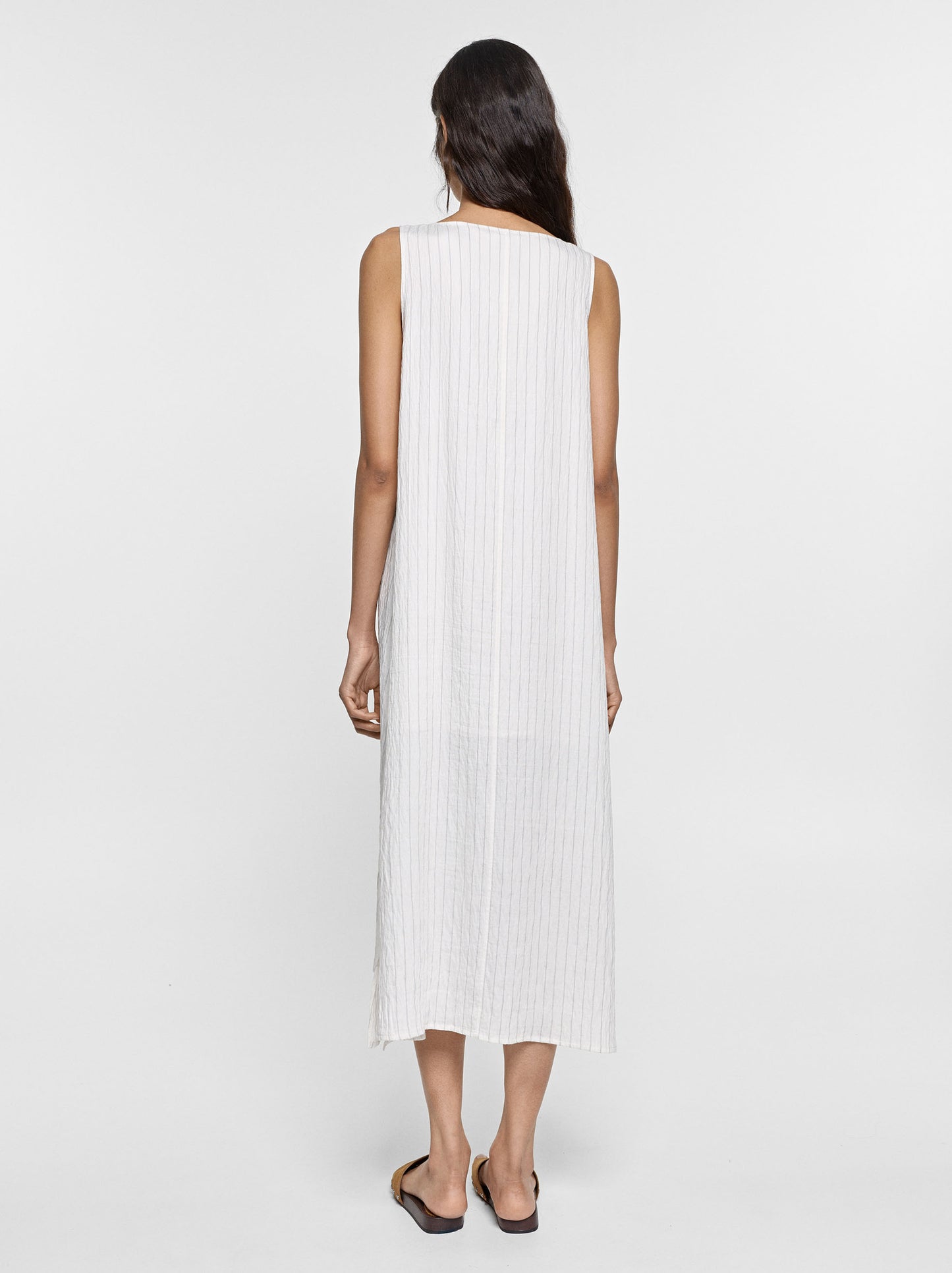 Crinkled Effect Striped Midi Dress
