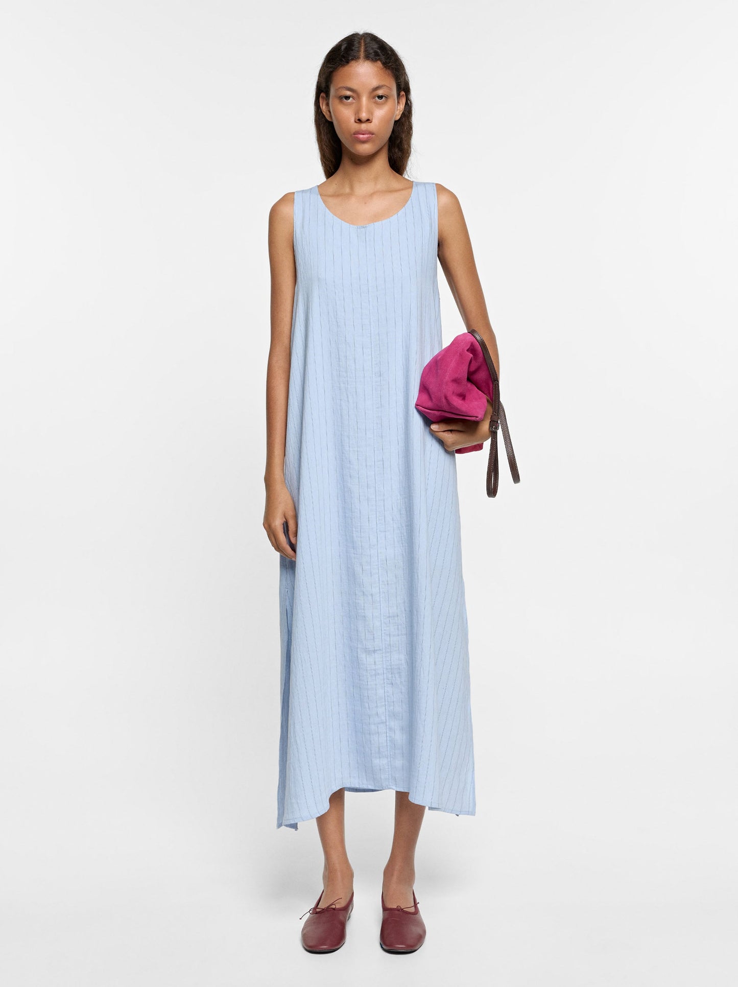 Crinkled Effect Striped Midi Dress