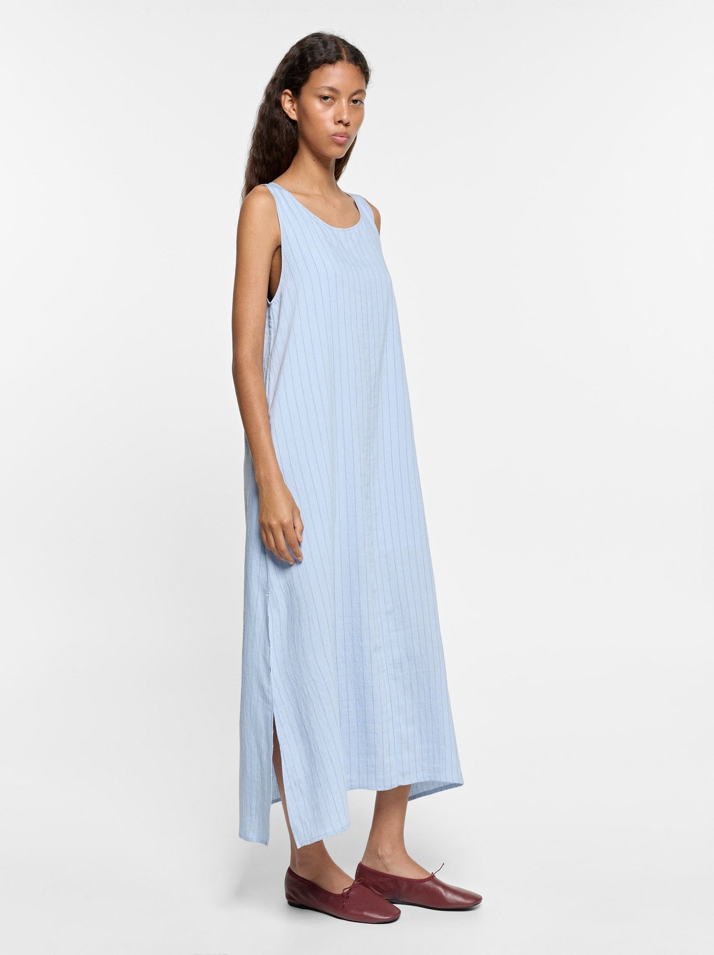 Crinkled Effect Striped Midi Dress