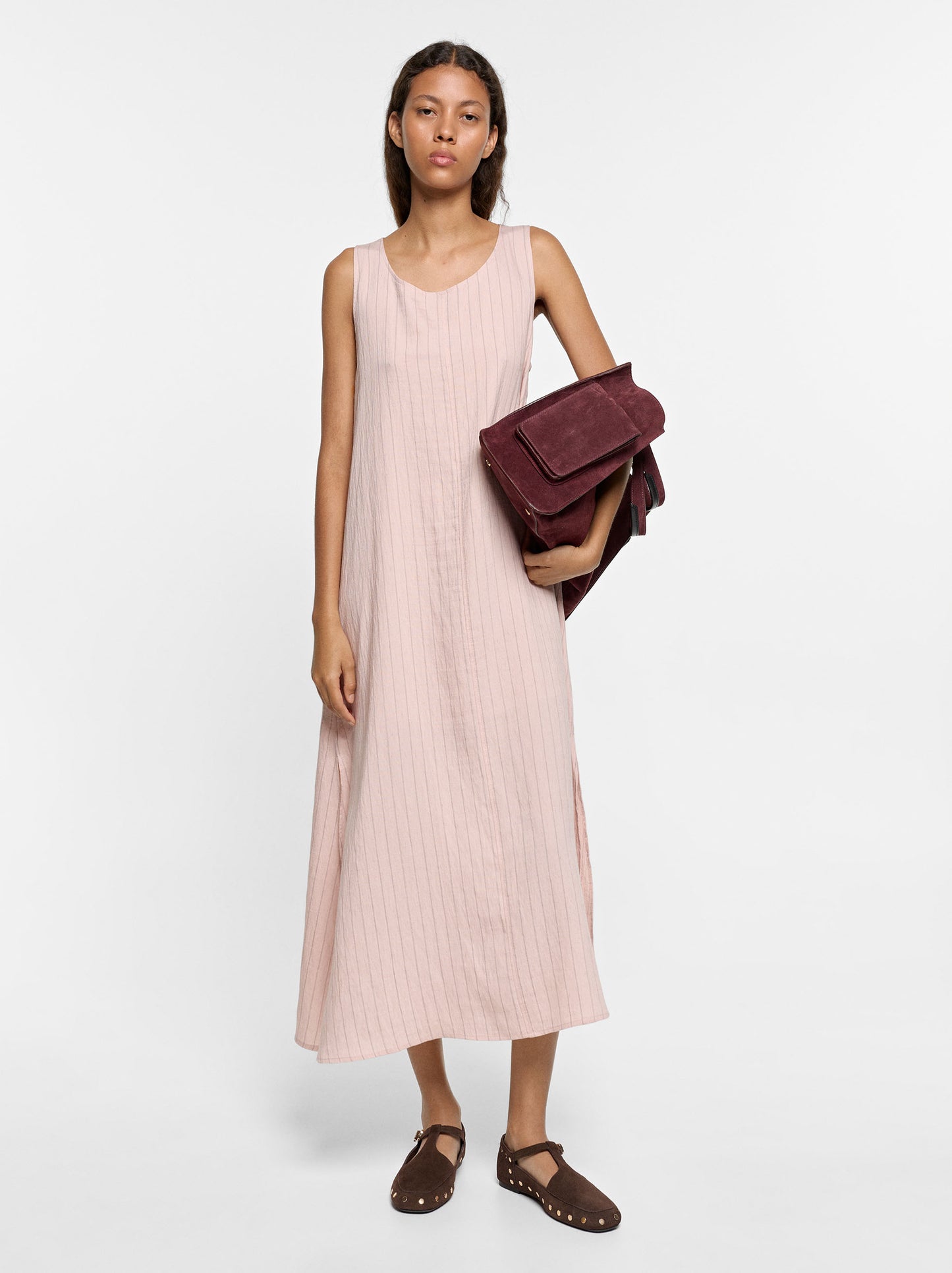 Crinkled Effect Striped Midi Dress