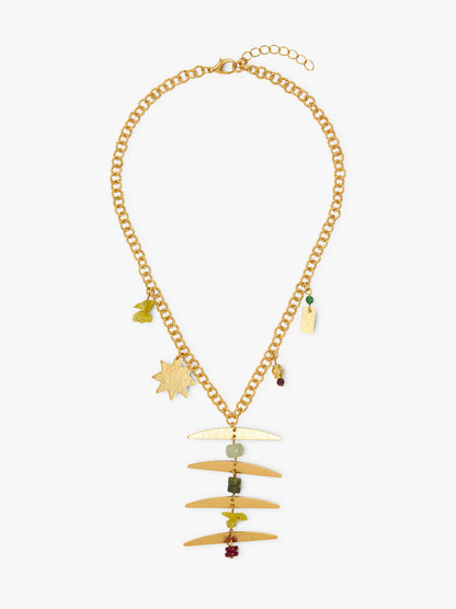 Necklace With Interlaced Hoops With Geometric Pendant