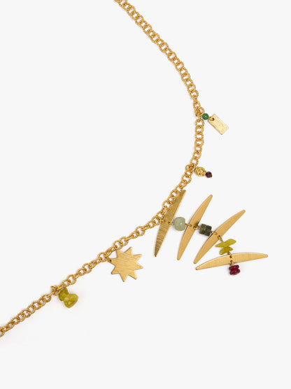 Necklace With Interlaced Hoops With Geometric Pendant