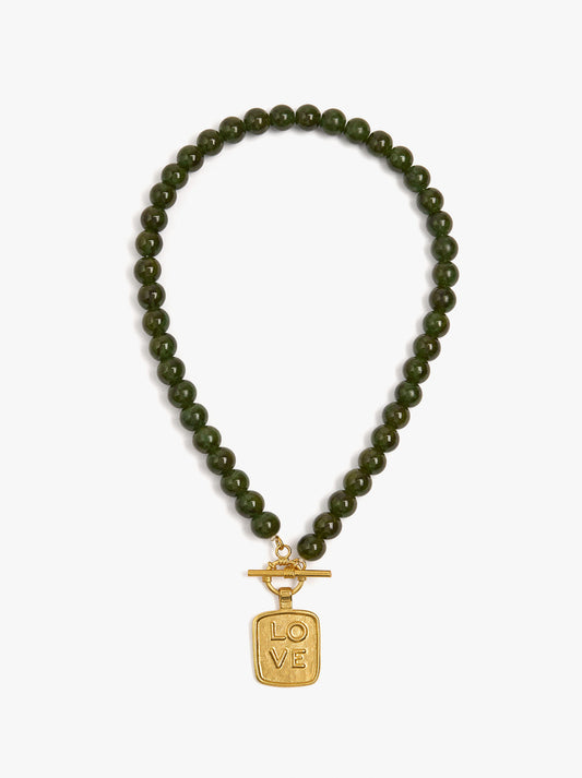 Necklace With Glass Beads And Love Pendant