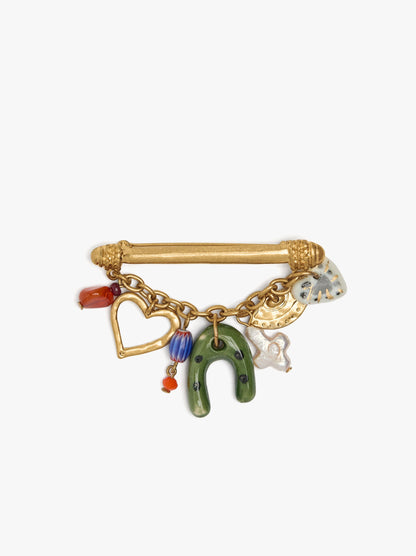 Brooch Pin With Ceramic And Pearl Pendants