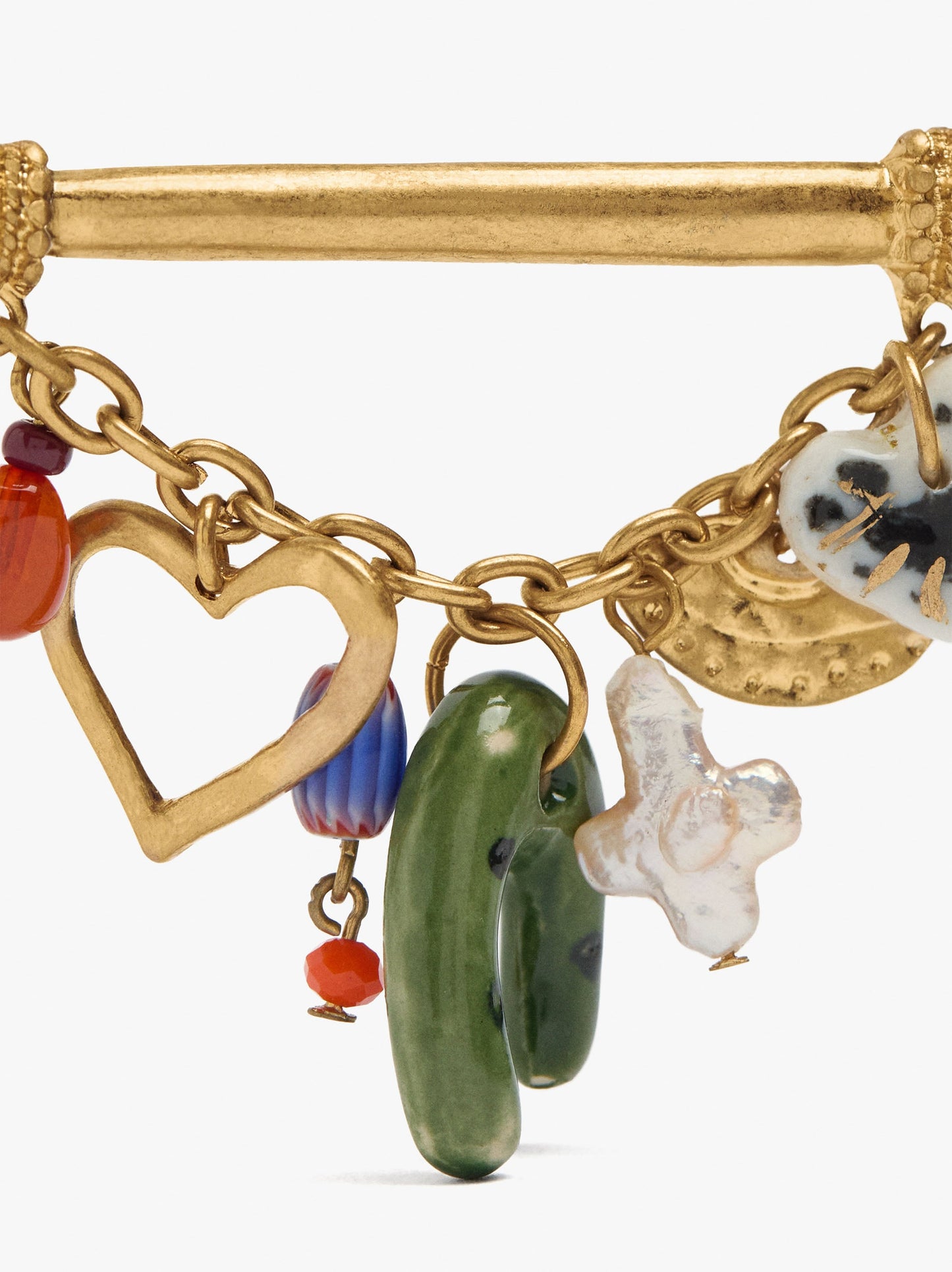 Brooch Pin With Ceramic And Pearl Pendants